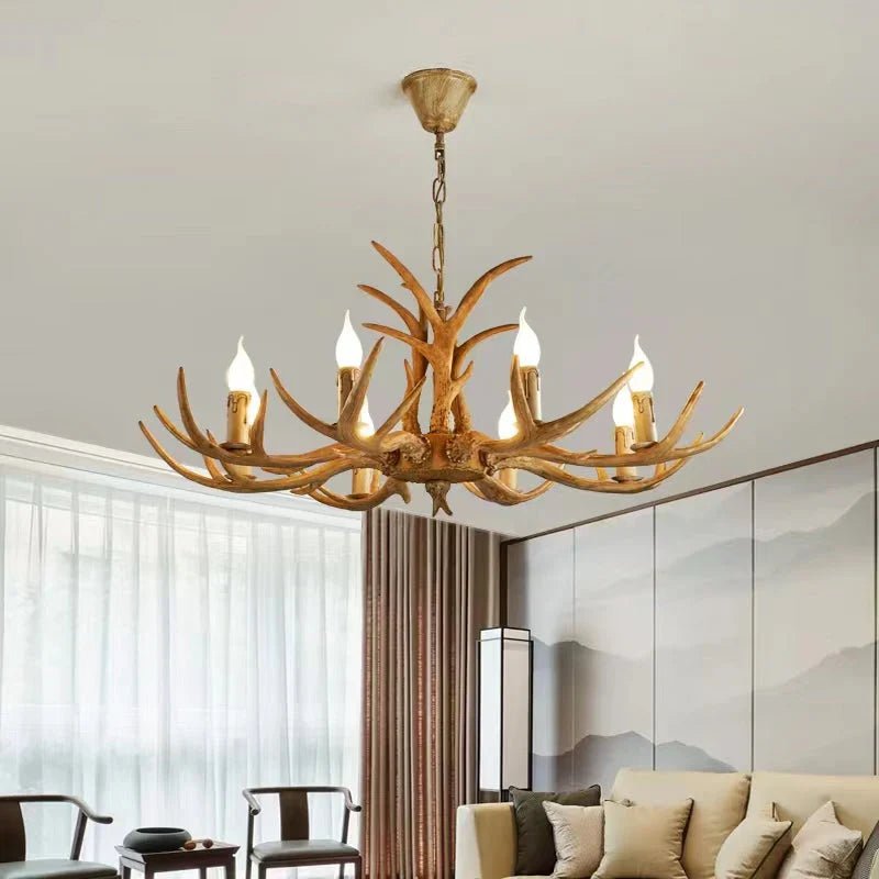 Vintage Rustic Resin Antler Candelabra Chandelier for Living Room / Restaurant / Cafe / Bar - Blushlighting