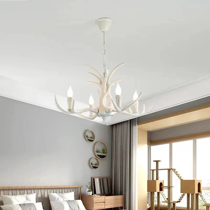 Vintage Rustic Resin Antler Candelabra Chandelier for Living Room / Restaurant / Cafe / Bar - 1Layer: 9 Lights D33.5"*H15.7"BrownWarm LightBlushlighting