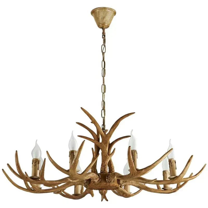 Vintage Rustic Resin Antler Candelabra Chandelier for Living Room / Restaurant / Cafe / Bar - 1Layer: 9 Lights D33.5"*H15.7"BrownWarm LightBlushlighting