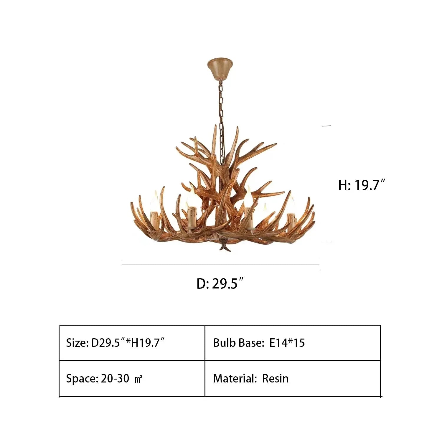 Vintage Rustic Resin Antler Candelabra Chandelier for Living Room / Restaurant / Cafe / Bar - 1Layer: 9 Lights D33.5"*H15.7"BrownWarm LightBlushlighting