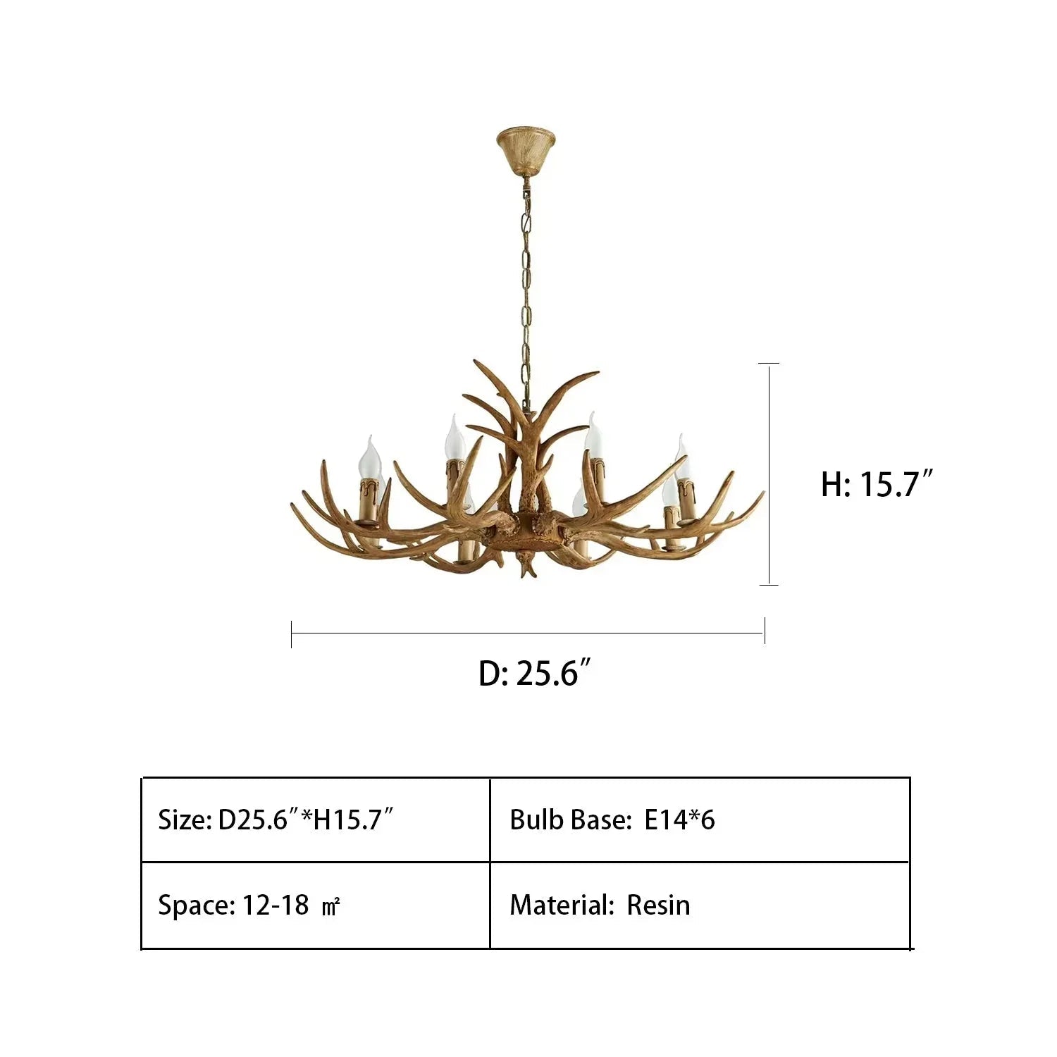 Vintage Rustic Resin Antler Candelabra Chandelier for Living Room / Restaurant / Cafe / Bar - 1Layer: 9 Lights D33.5"*H15.7"BrownWarm LightBlushlighting