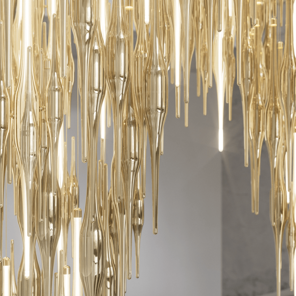 Vitara Glass Drop Chandelier - ∅ 23.6″ x H 78.7″GoldWarm lightBlushlighting
