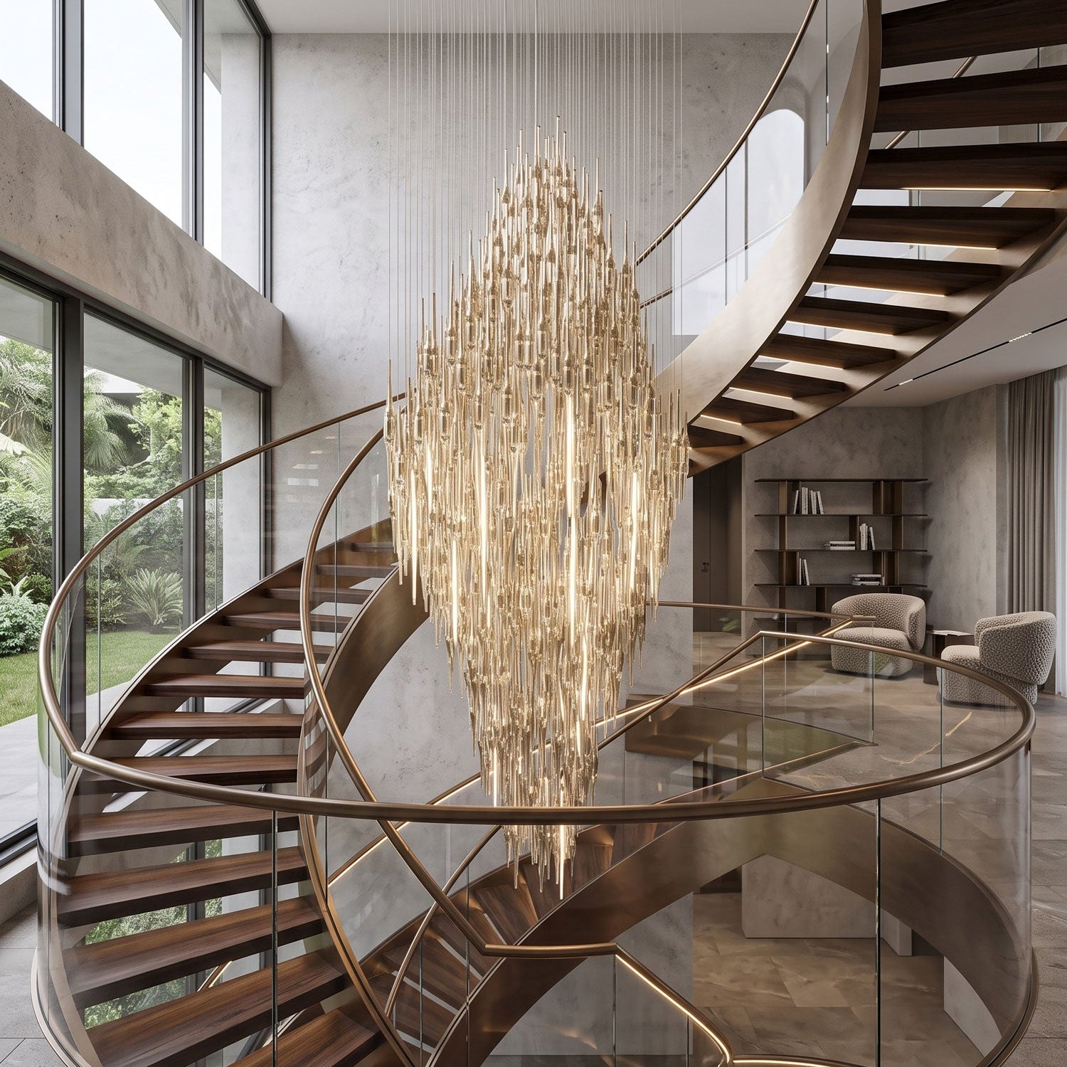 Vitara Glass Drop Chandelier - L 70.9″ × W 27.5″× H 137.8″GoldWarm lightBlushlighting