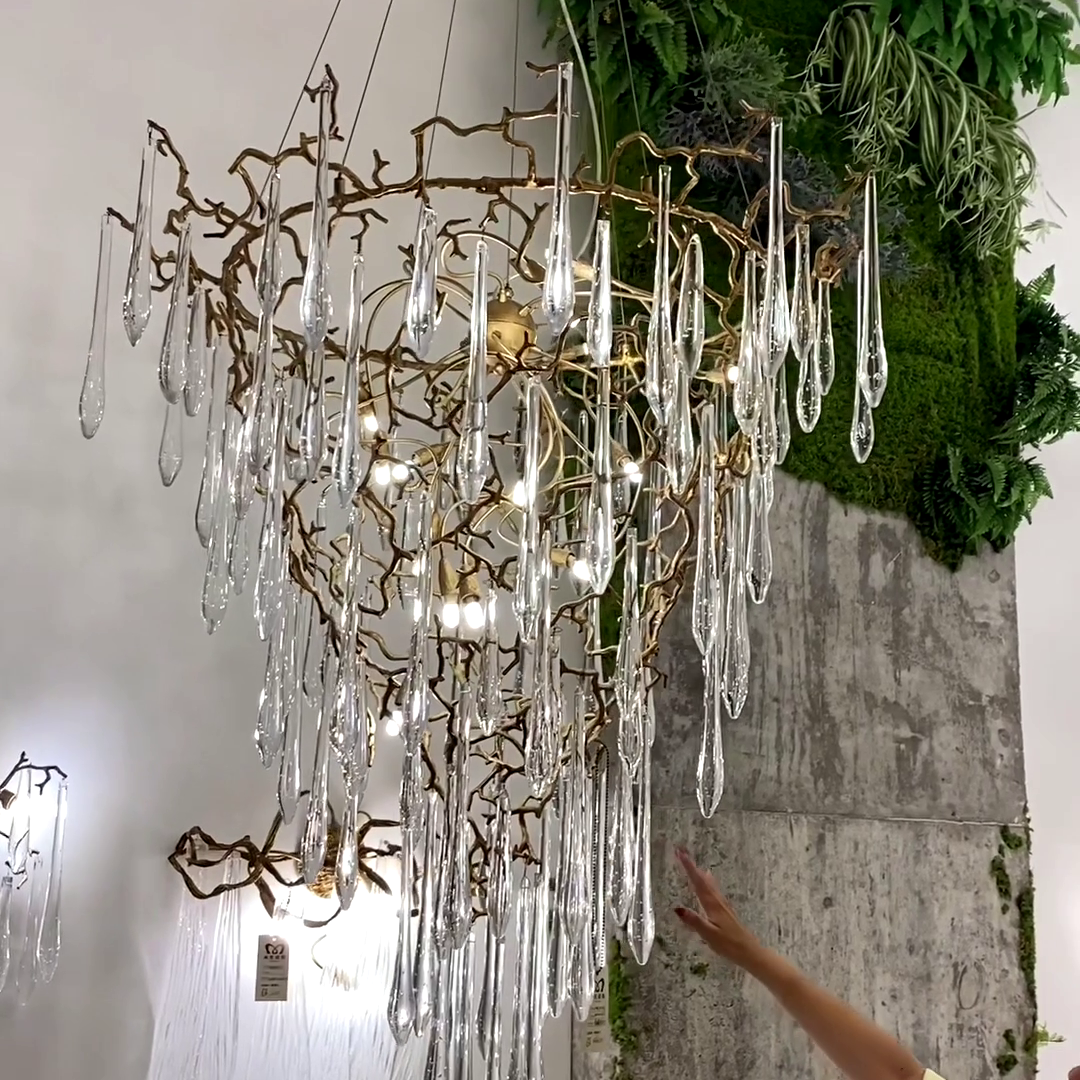 Chic Modern French Branch Copper Crystal Chandelier for Living Room Foyer and Dining Room Lighting-Chandeliers-Blushlighting