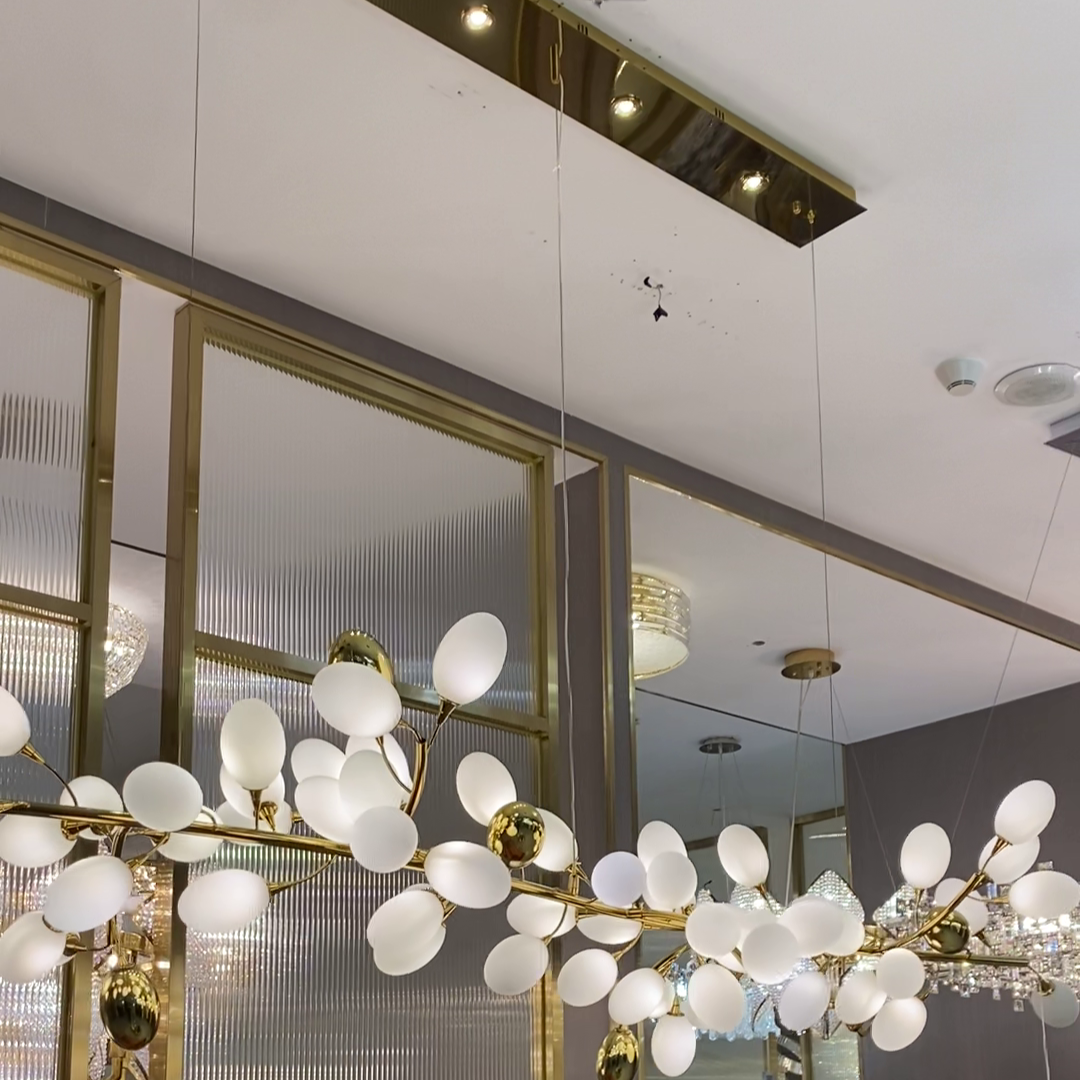 Creative Art Grape Chandelier Pure White Nordic Ring and Linear Design for Living Room or Dining Room-Chandeliers-Linear/L47.2"*H118.1"-Warm Light-Blushlighting