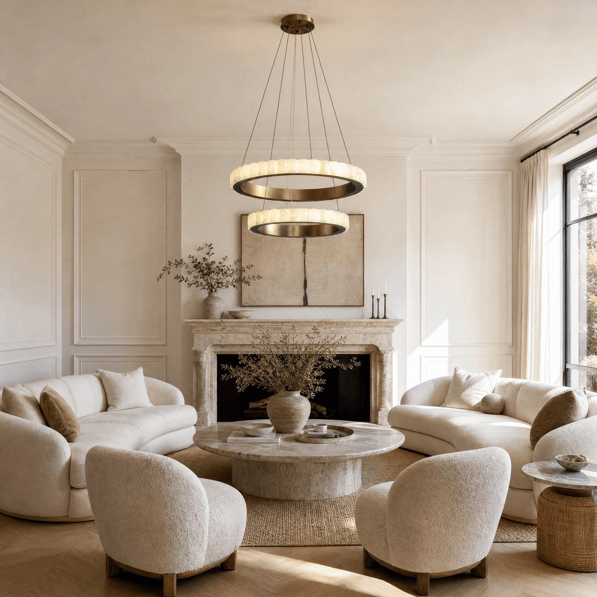 Votelle Alabaster Double Ring Chandelier - D400Blushlighting