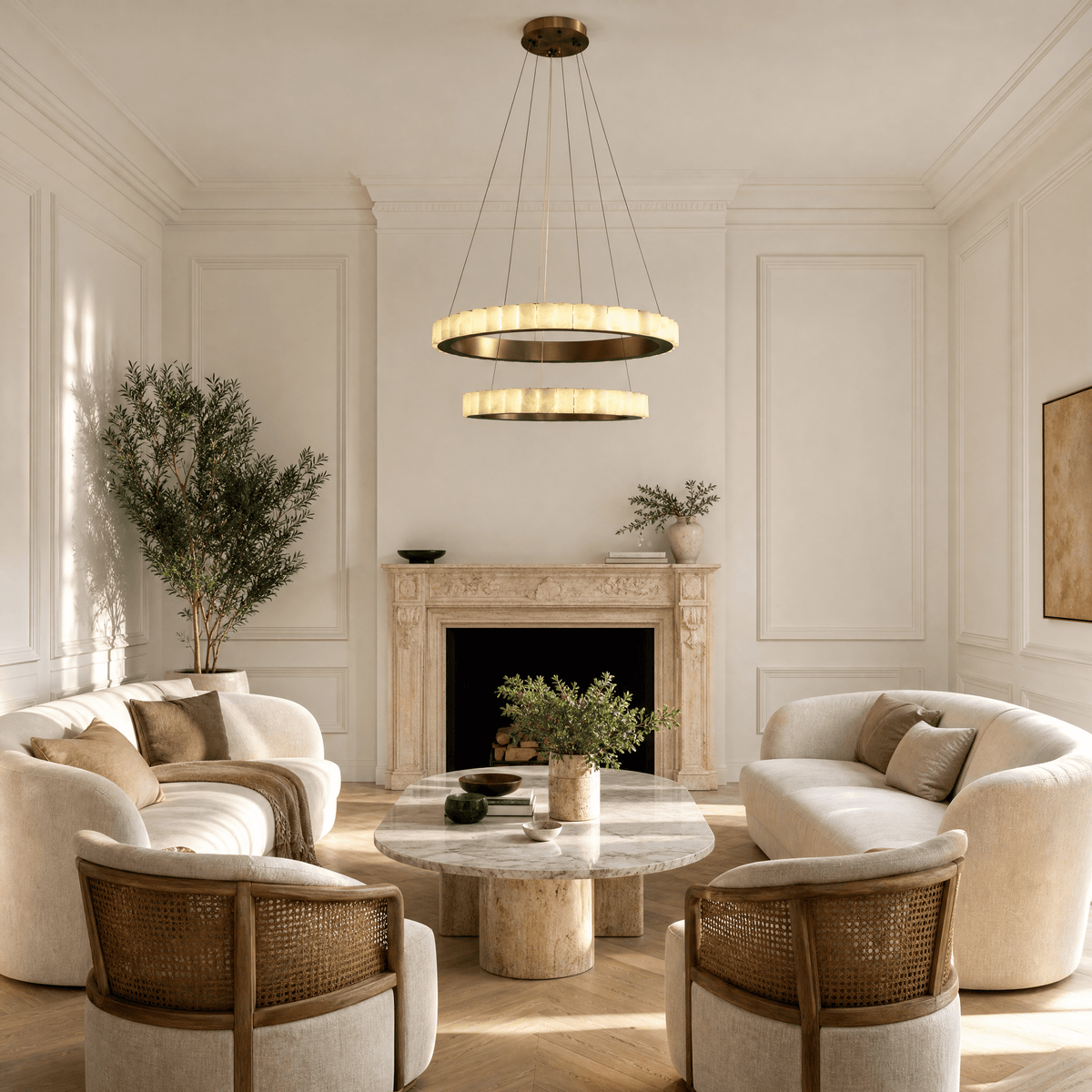 Votelle Alabaster Double Ring Chandelier - D400Blushlighting
