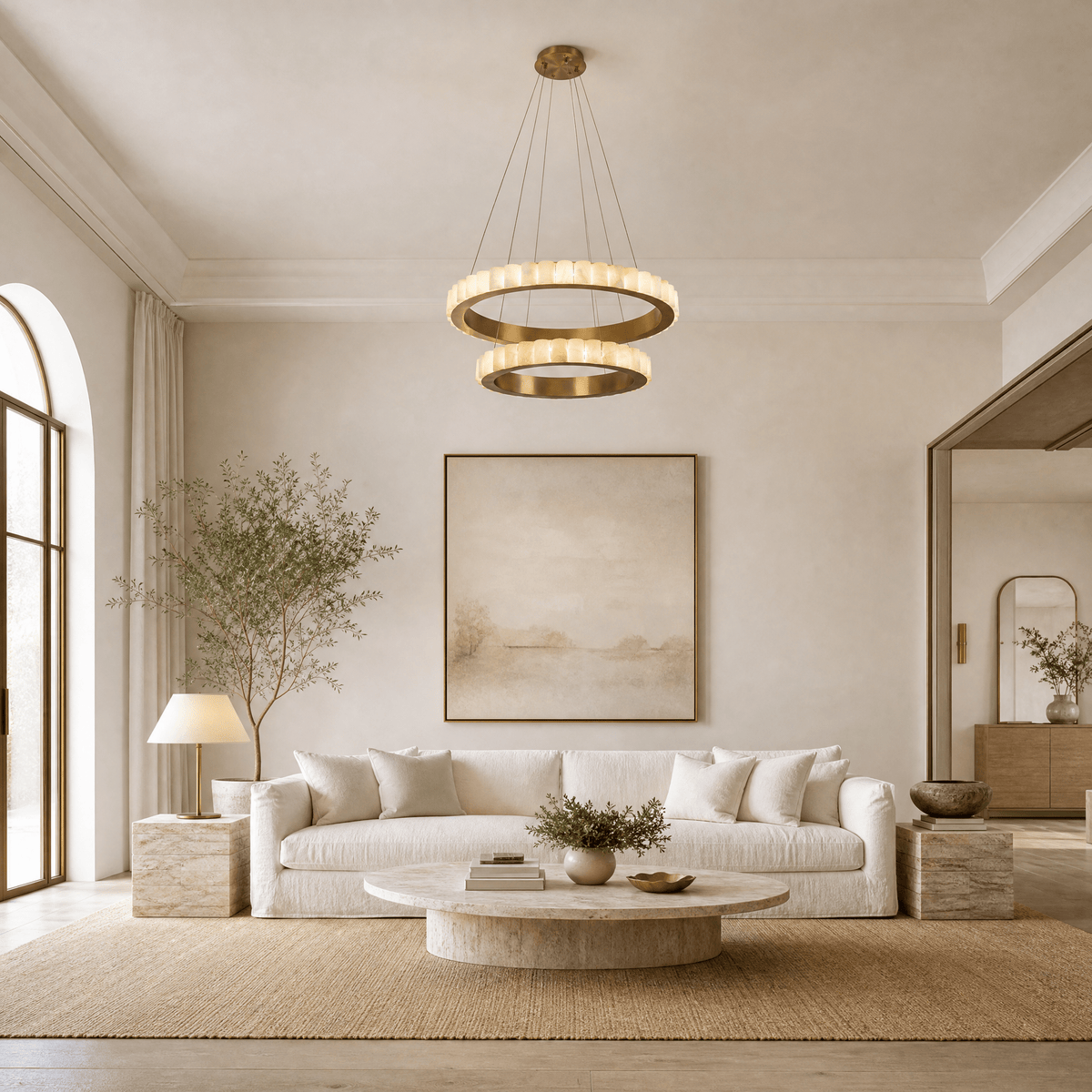 Votelle Alabaster Double Ring Chandelier - D400Blushlighting