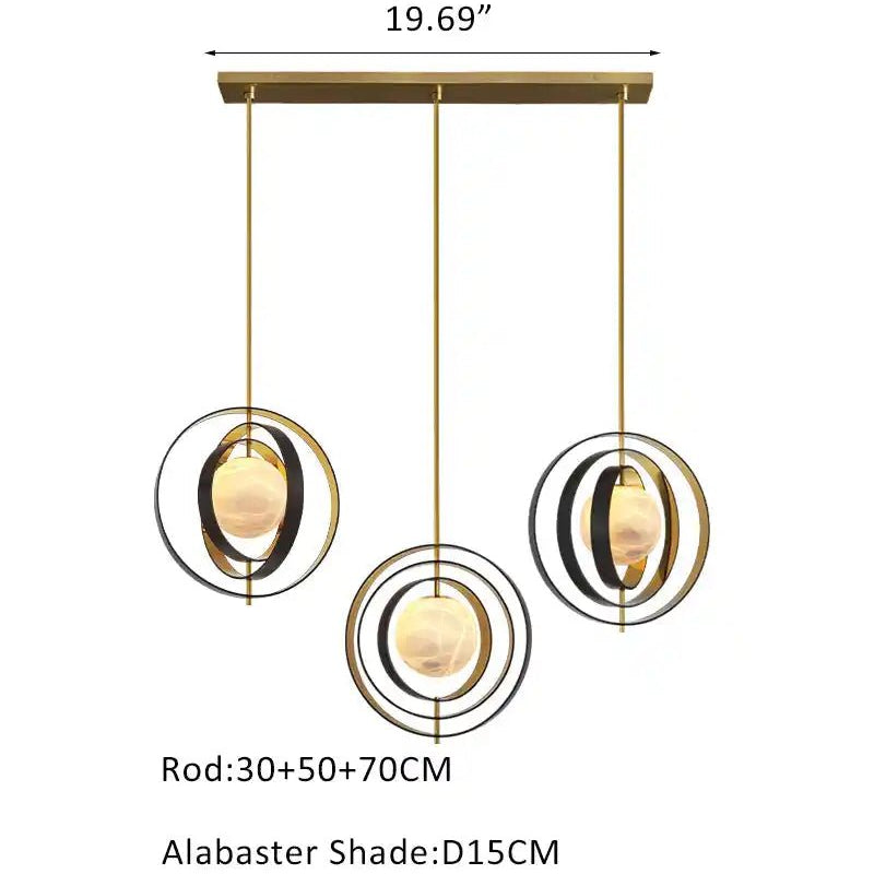 White Alabaster Round Ceiling Pendant Lamp - Gold & Bronze Rotatable Ring - Blushlighting