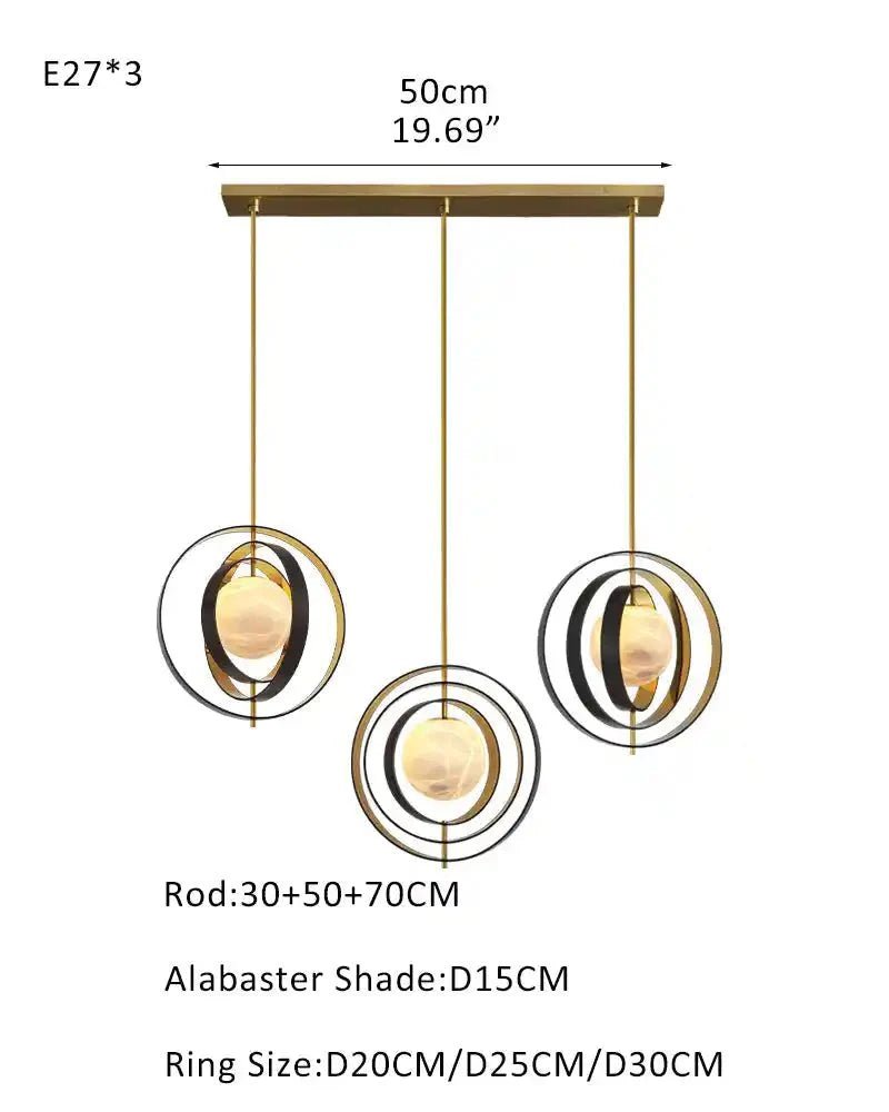 White Alabaster Round Ceiling Pendant Lamp - Gold & Bronze Rotatable Ring - 3 light - L70*W57*H71CM/L28"*W23"*H28" - SquareBlushlighting