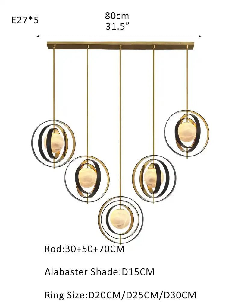 White Alabaster Round Ceiling Pendant Lamp - Gold & Bronze Rotatable Ring - 5 light - L70*W57*H71CM/L28"*W23"*H28" - SquareBlushlighting