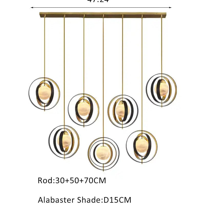 White Alabaster Round Ceiling Pendant Lamp - Gold & Bronze Rotatable Ring - Blushlighting