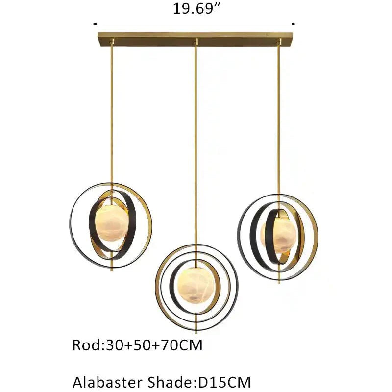 White Alabaster Round Ceiling Pendant Lamp - Gold & Bronze Rotatable Ring - Blushlighting
