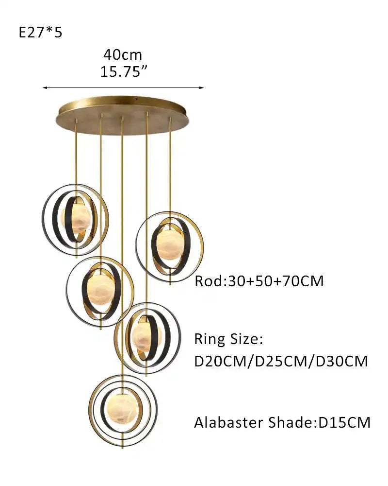 White Alabaster Round Ceiling Pendant Lamp - Gold & Bronze Rotatable Ring - Blushlighting