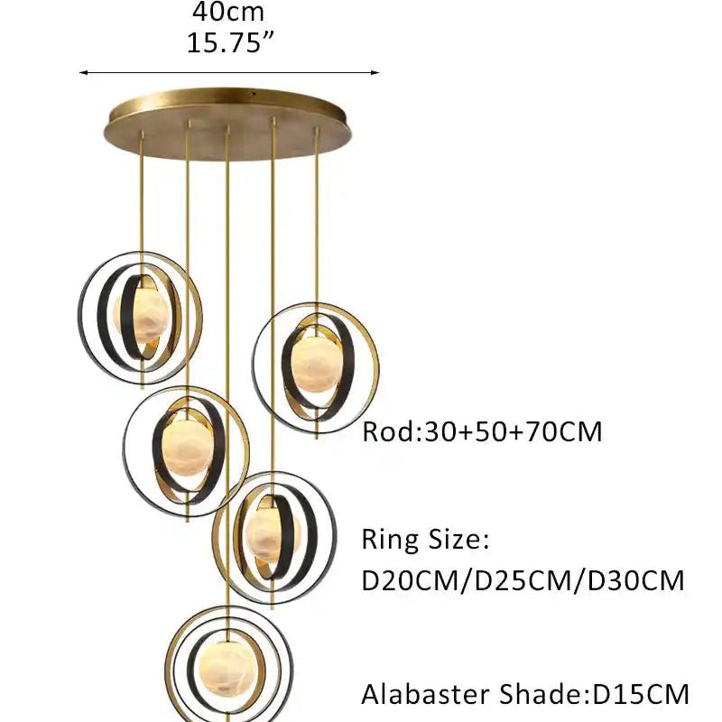 White Alabaster Round Ceiling Pendant Lamp - Gold & Bronze Rotatable Ring - Blushlighting