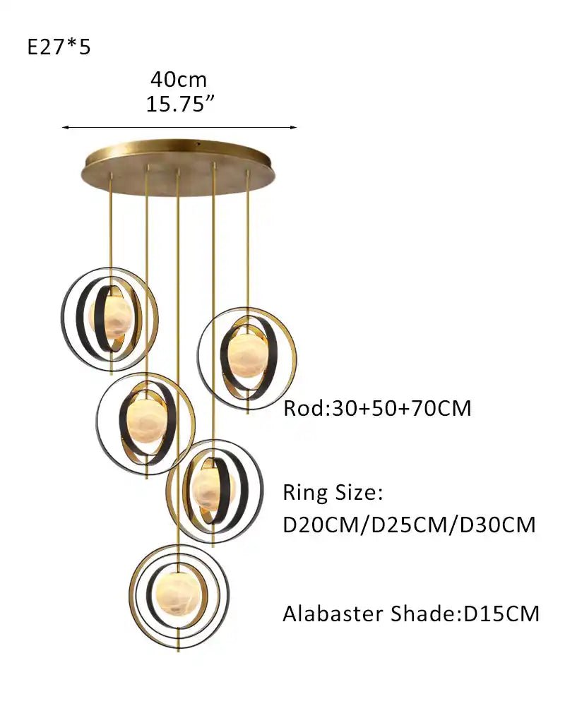 White Alabaster Round Ceiling Pendant Lamp - Gold & Bronze Rotatable Ring - Blushlighting