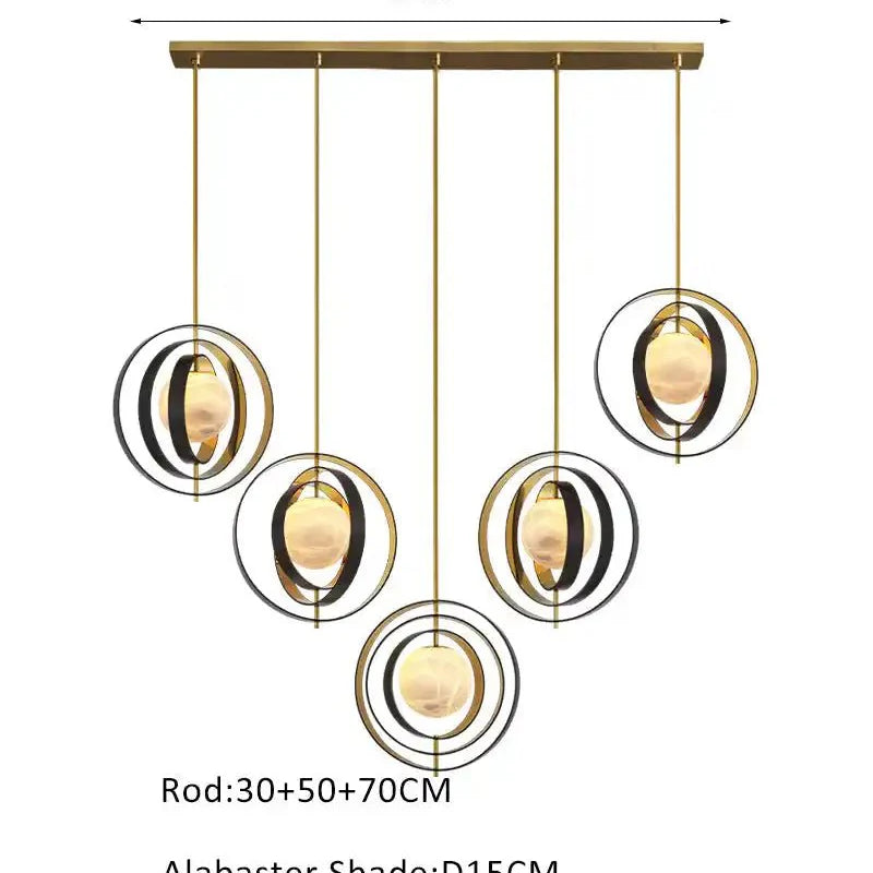 White Alabaster Round Ceiling Pendant Lamp - Gold & Bronze Rotatable Ring - Blushlighting