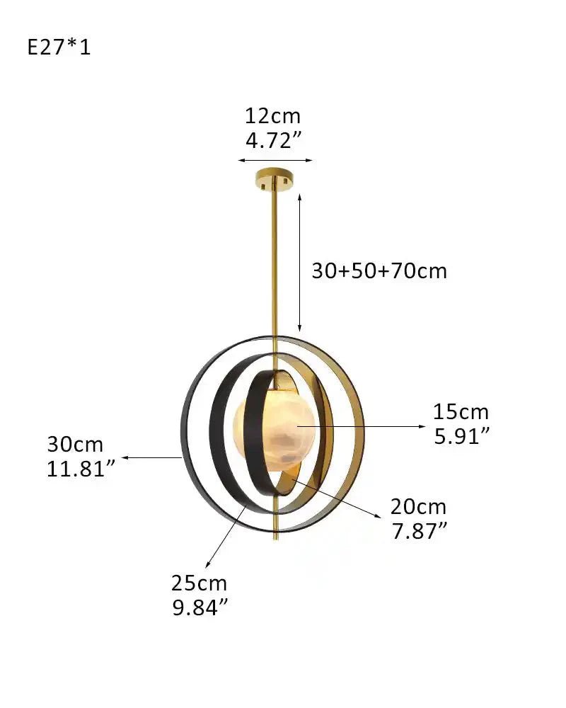 White Alabaster Round Ceiling Pendant Lamp - Gold & Bronze Rotatable Ring - 7 light - L70*W57*H71CM/L28"*W23"*H28" - SquareBlushlighting
