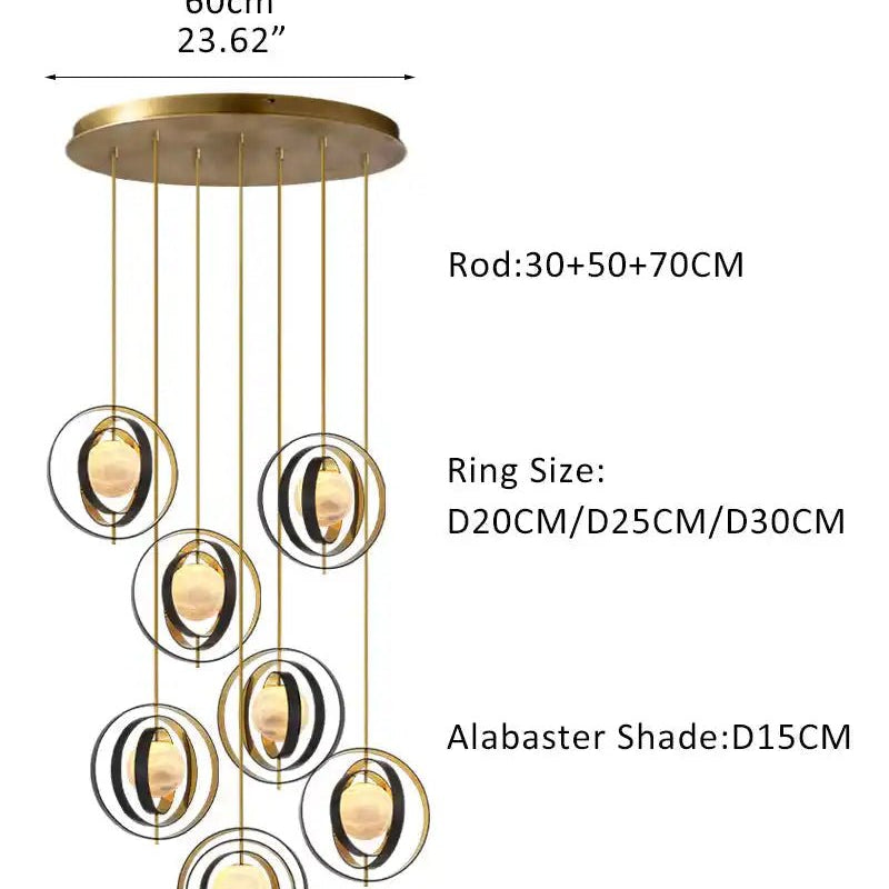 White Alabaster Round Ceiling Pendant Lamp - Gold & Bronze Rotatable Ring - Blushlighting