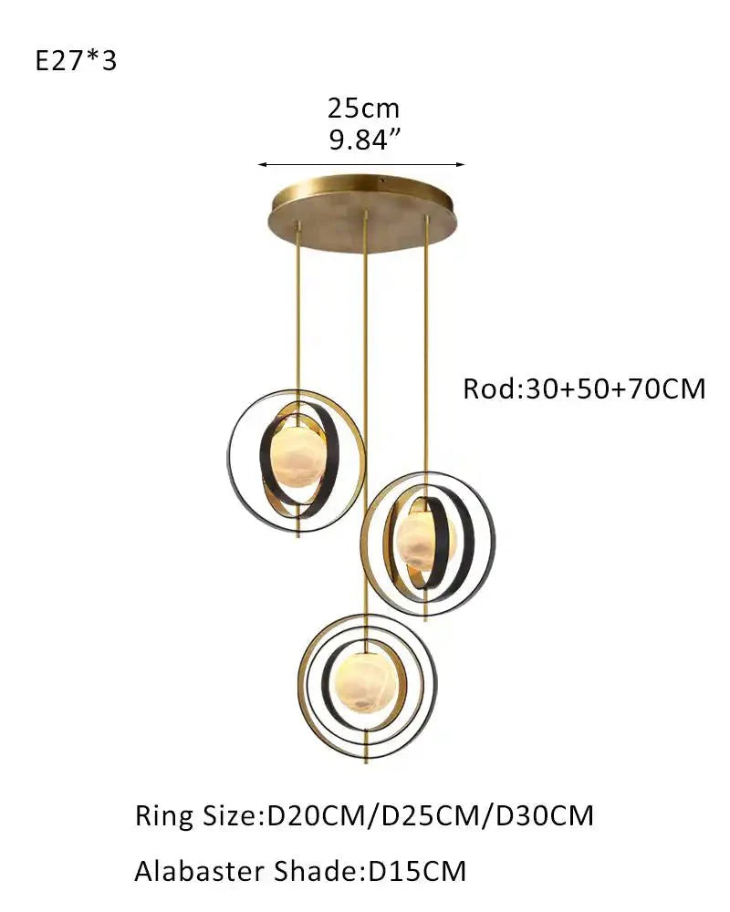 White Alabaster Round Ceiling Pendant Lamp - Gold & Bronze Rotatable Ring - Blushlighting