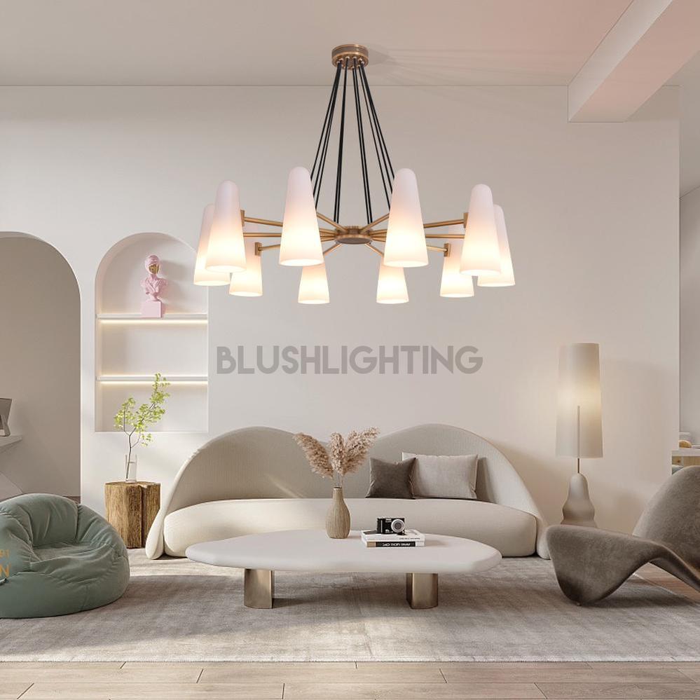 White Ceramics Round Chandelier 44", 10-lights-Chandelier-Blushlighting-Blushlighting