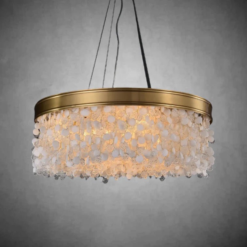 White Leaves Brass Framework Round Chandelier - Blushlighting