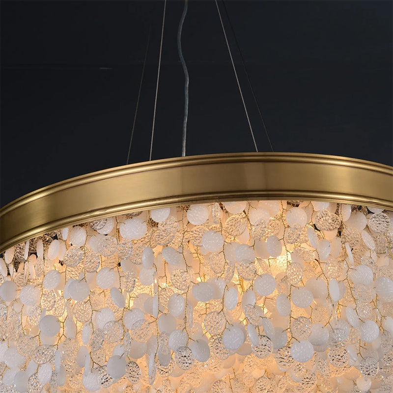 White Leaves Brass Framework Round Chandelier-