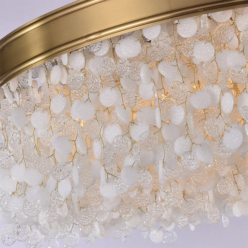 White Leaves Brass Framework Round Chandelier-