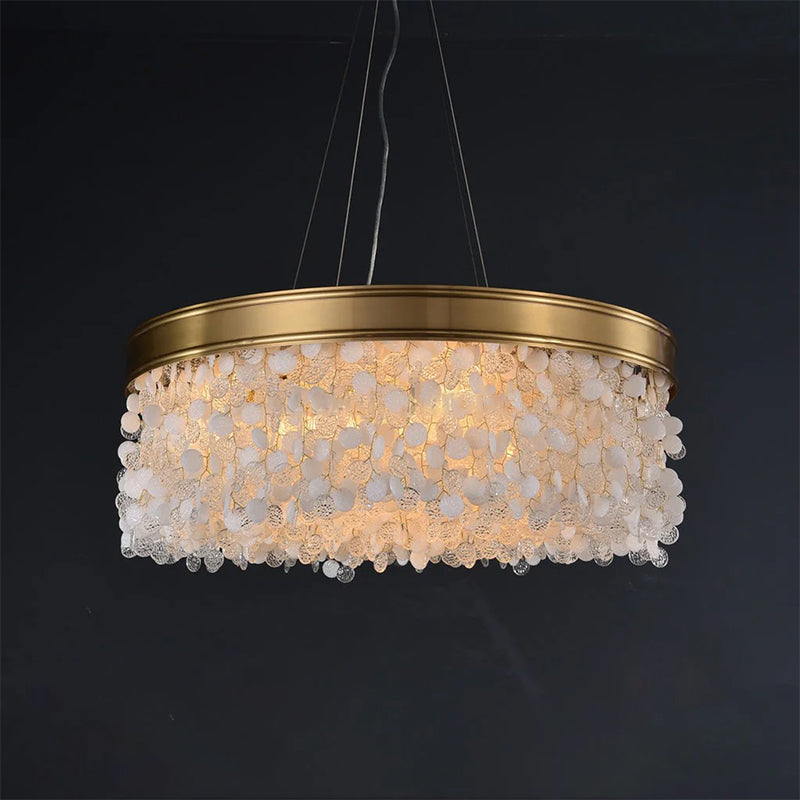 White Leaves Brass Framework Round Chandelier-