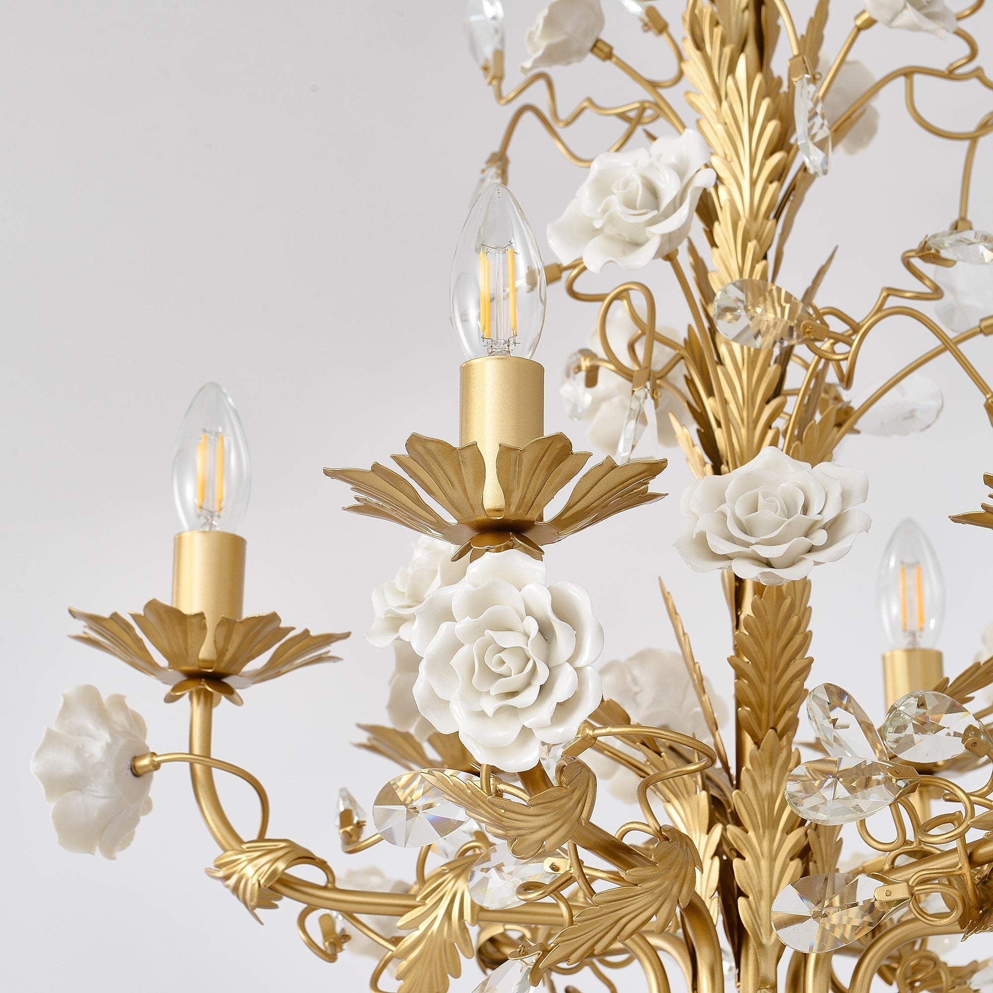 White Rose Crystal Chandelier - 6 lights ∅ 22.8″ x H 24.8″Gold & WhiteBlushlighting