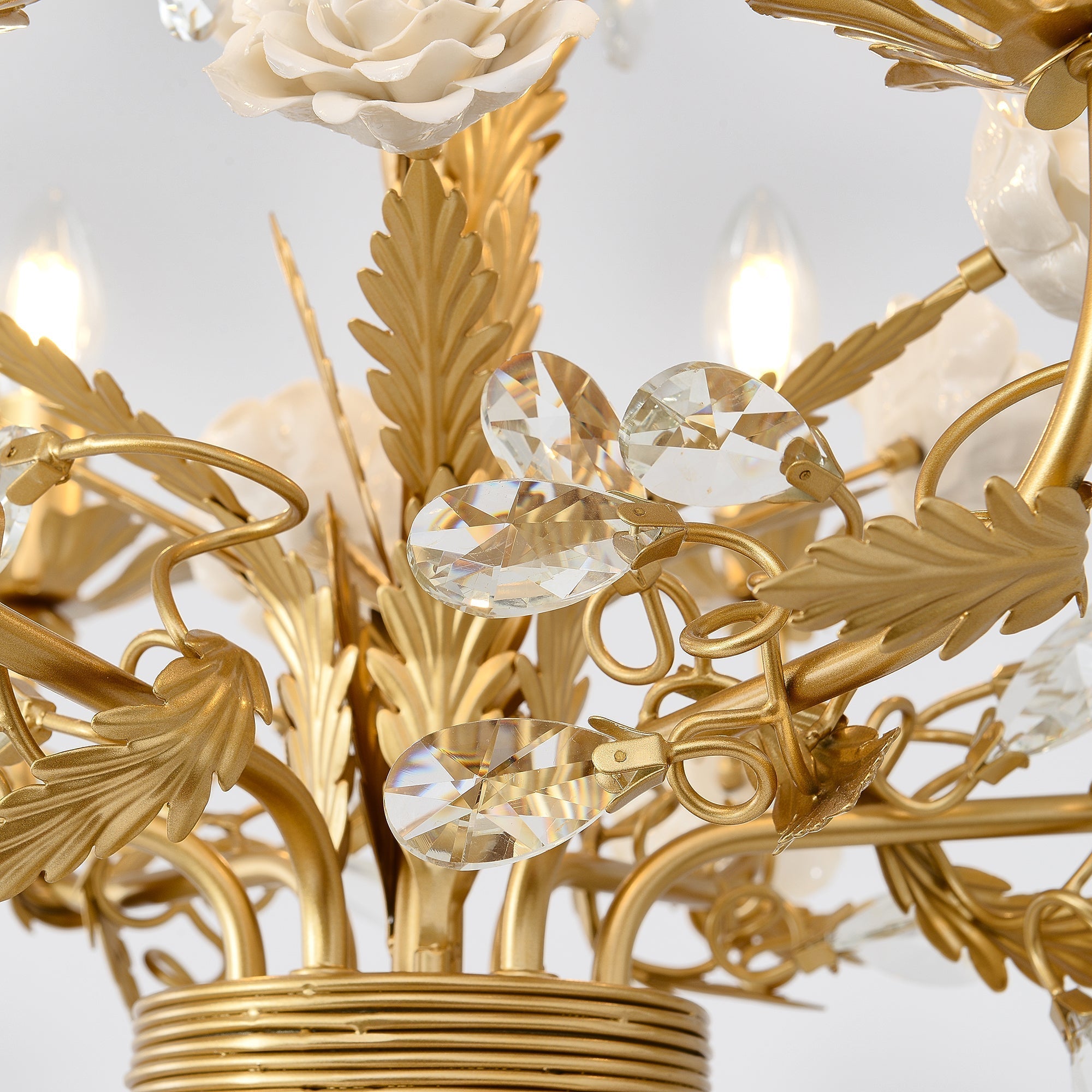 White Rose Crystal Chandelier - 6 lights ∅ 22.8″ x H 24.8″Gold & WhiteBlushlighting