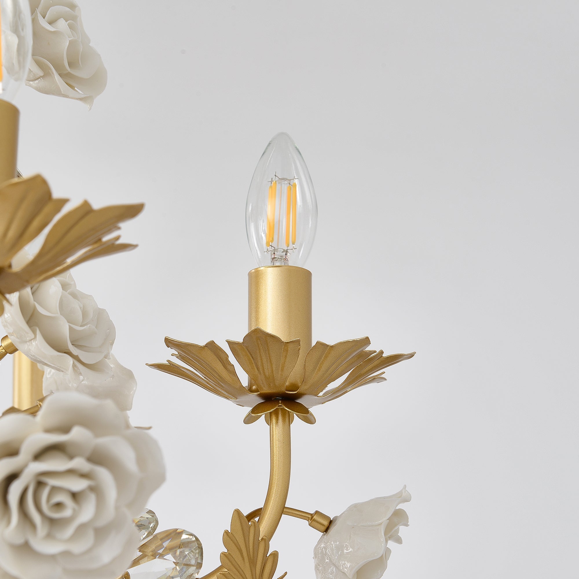 White Rose Crystal Chandelier - 6 lights ∅ 22.8″ x H 24.8″Gold & WhiteBlushlighting