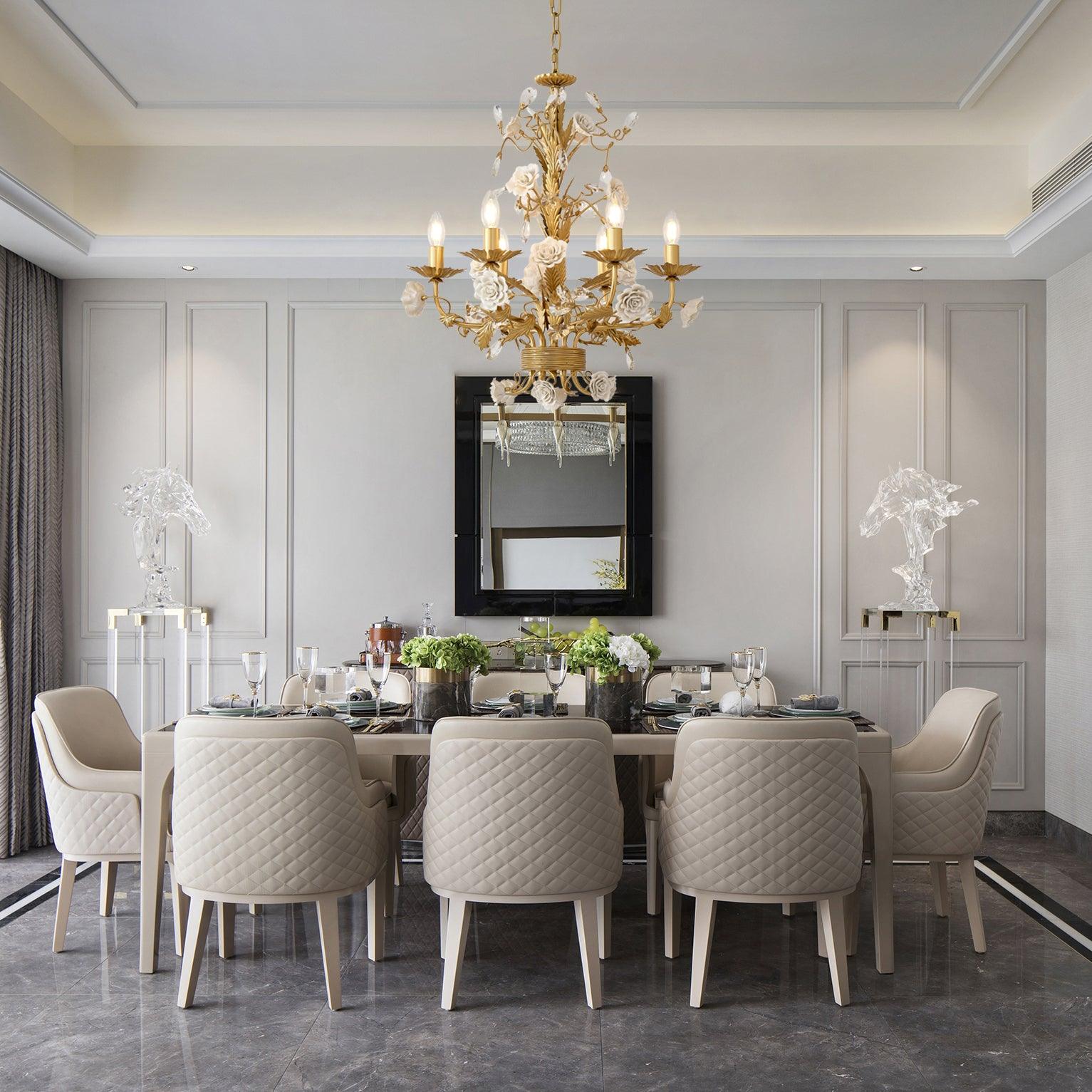 White Rose Crystal Chandelier - 6 lights ∅ 22.8″ x H 24.8″Gold & WhiteBlushlighting