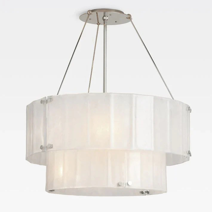 Willamette Glass Round Chandelier 2-Tier 32''-Nickel-Pearl White-Blushlighting