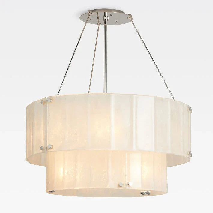 Willamette Glass Round Chandelier 2-Tier 32''-Nickel-White-Blushlighting