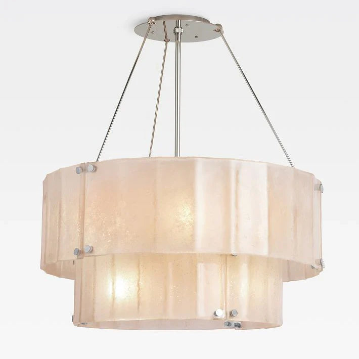 Willamette Glass Round Chandelier 2-Tier 32''-Nickel-Champagne-Blushlighting