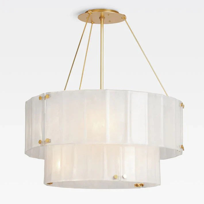 Willamette Glass Round Chandelier 2-Tier 32''-Brass-Pearl White-Blushlighting