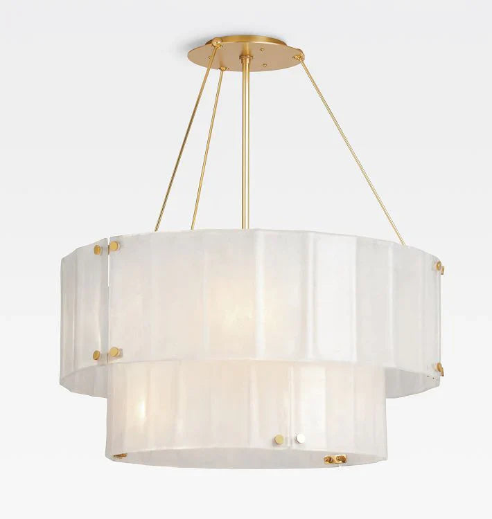 Willamette Glass Round Chandelier 2-Tier 32''-Brass-Pearl White-Blushlighting