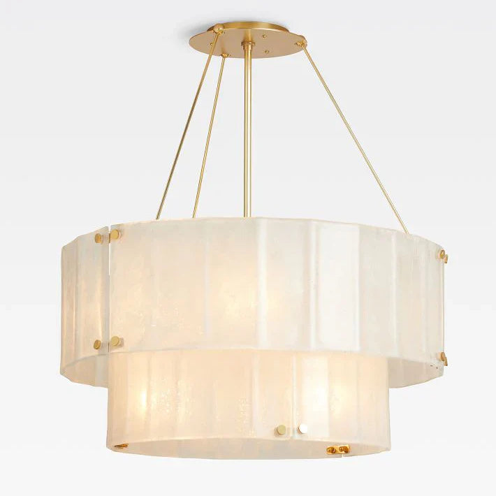 Willamette Glass Round Chandelier 2-Tier 32''-Brass-White-Blushlighting