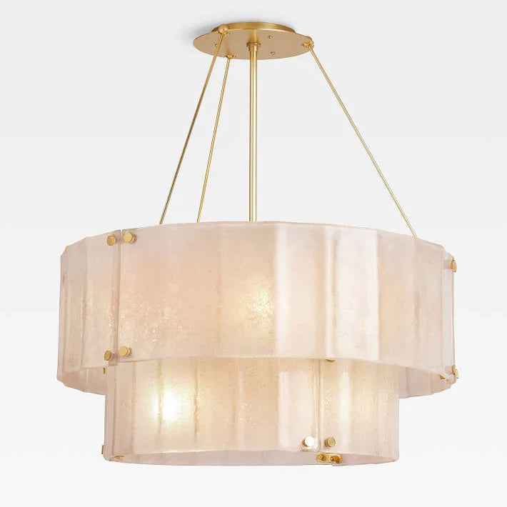 Willamette Glass Round Chandelier 2-Tier 32''-Brass-Champagne-Blushlighting
