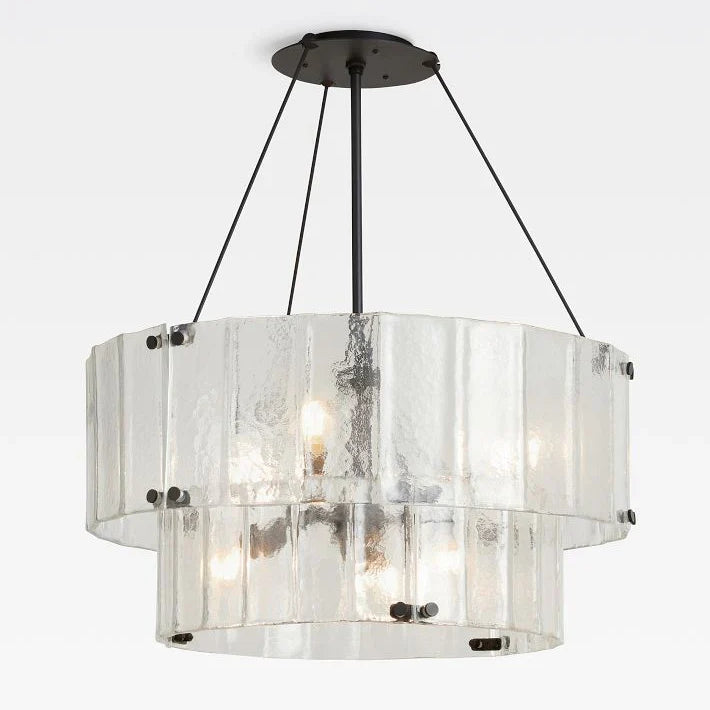 Willamette Glass Round Chandelier 2-Tier 32''-Bronze-Clear-Blushlighting