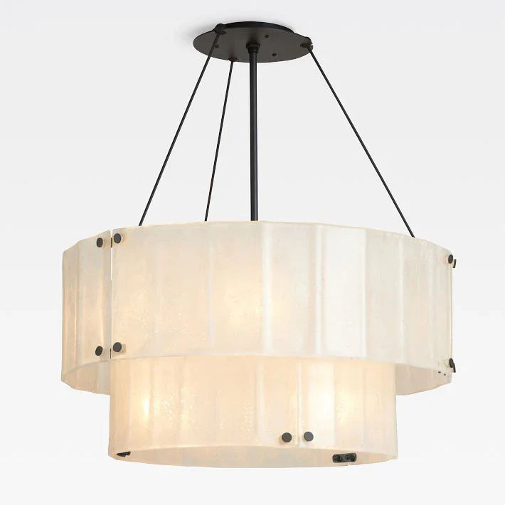Willamette Glass Round Chandelier 2-Tier 32''-Bronze-White-Blushlighting