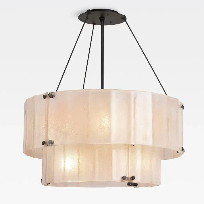 Willamette Glass Round Chandelier 2-Tier 32''-Bronze-Champagne-Blushlighting