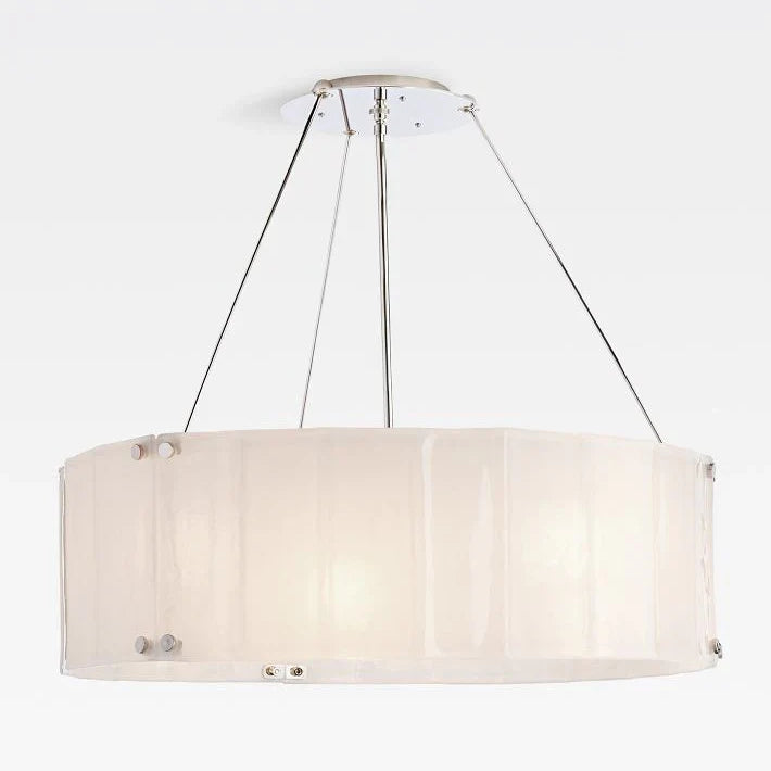 Willamette Glass Round Chandelier 32"-Nickel-Pearl White-Blushlighting
