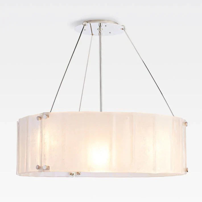 Willamette Glass Round Chandelier 32"-Nickel-White-Blushlighting