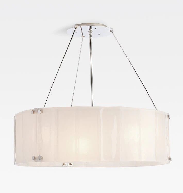 Willamette Glass Round Chandelier 32"-Nickel-Pearl White-Blushlighting
