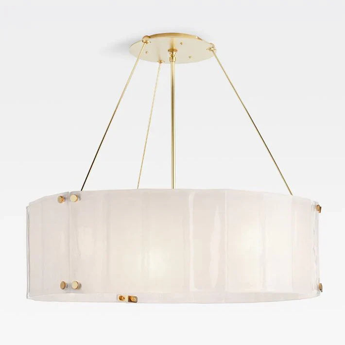 Willamette Glass Round Chandelier 32"-Brass-Pearl White-Blushlighting