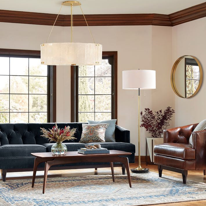 Willamette Glass Round Chandelier 48''-Brass-White-Blushlighting