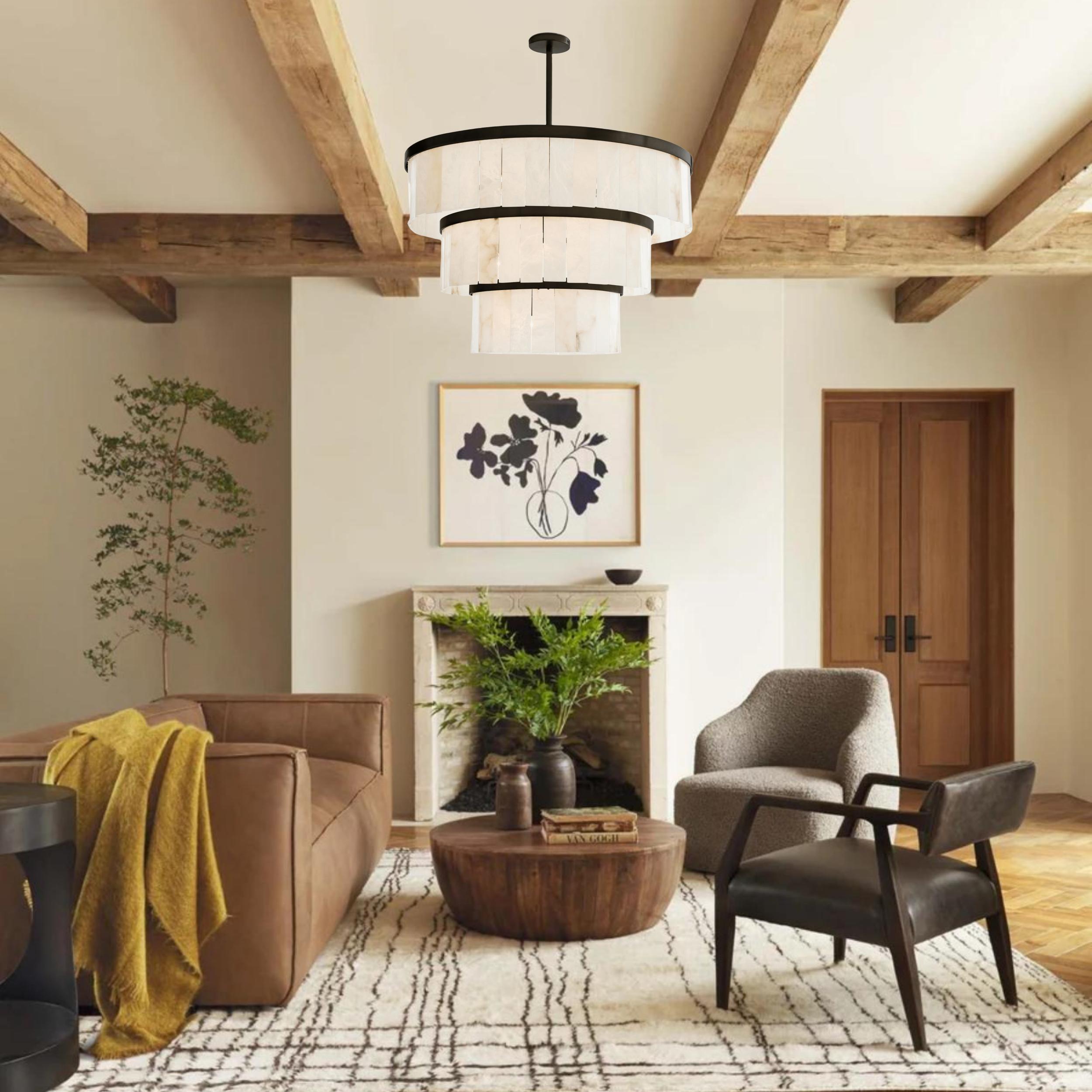 Windham Alabaster 3 Tier Chandelier - BlackBlushlighting