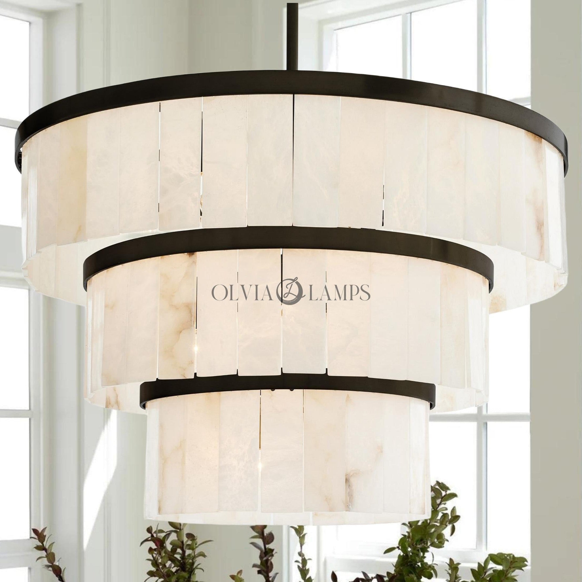 Windham Alabaster 3 Tier Chandelier-chandelier-Black-Blushlighting